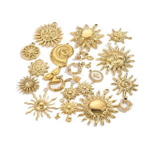 Golden stainless steel pendants featuring sun, moon, and heart charms for DIY jewelry making