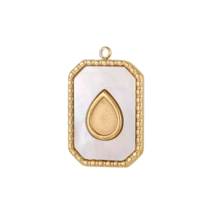 Colgante rectangular dorado con nácar blanco y relieve de gota para joyería DIY