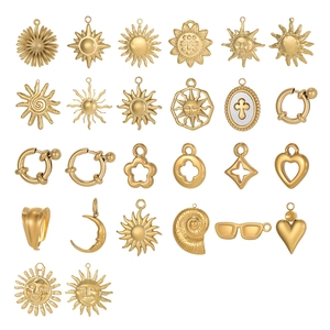 Gold celestial jewelry charms featuring sun, moon, and star designs for DIY accessories