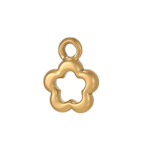 Polished gold stainless steel flower pendant with five-petal hollow design and top loop