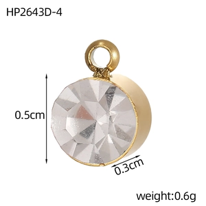 Detailed view of 5mm round micro-set birthstone pendant with size and weight specs
