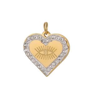 Colgante de corazón dorado con diseño de ojo turco, circonitas brillantes y acabado pulido