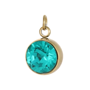 Colgante redondo vintage con cristal verde azulado y bisel de acero inoxidable oro