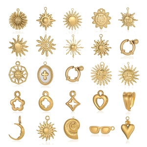 Vintage Stainless Steel Pendants Sun Moon Star Heart Cross Shell Charms Electroplated Gold For DIY Jewelry Making Accessories