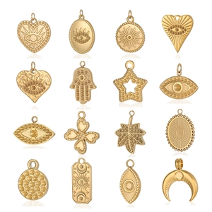 Colgantes de Acero Inoxidable Vintage Ojo del Diablo Mano de Fátima para Joyería DIY Amuletos Chapados en Oro Corazón Estrella Luna Hoja de Arce Accesorio Religioso