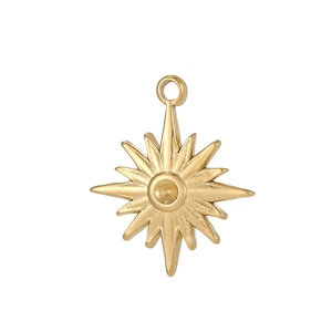 Detail eines goldenen Sternkompass-Anhängers mit strukturierter Oberfläche und Vertiefung