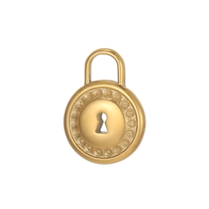 Macro-opname van de gouden roestvrijstalen hangslot hanger met sleutelgat en textuur