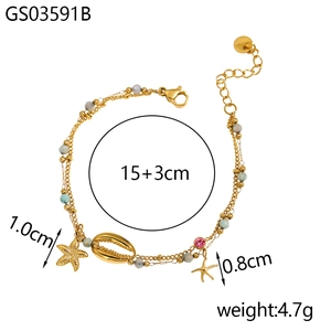 Bracciale boho dorato a strati con perline turchesi e ciondoli a stella marina