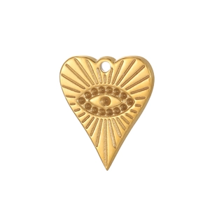 Colgante de corazón de acero inoxidable dorado con diseño de ojo turco y textura radial