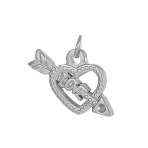 Silver cupid arrow heart pendant with LOVE lettering for DIY necklaces and jewelry