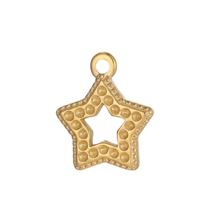 Colgante de estrella hueca dorada de acero inoxidable con microtextura para joyería DIY