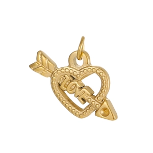 Golden heart pendant with Cupid's arrow and LOVE engraving in high-quality stainless steel
