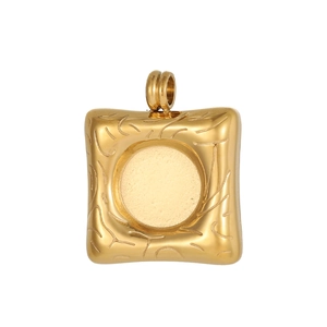 Gold square pendant with textured surface and center round inlay setting for DIY jewelry