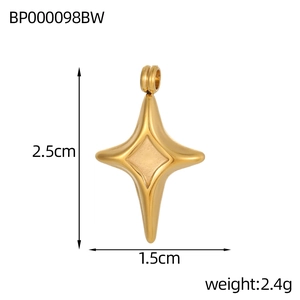 Detailed view of irregular gold stainless steel star pendant with 2.5cm x 1.5cm measurements