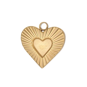 Pendentif cœur en acier inoxydable doré avec texture soleil et fini mat pour bijoux DIY