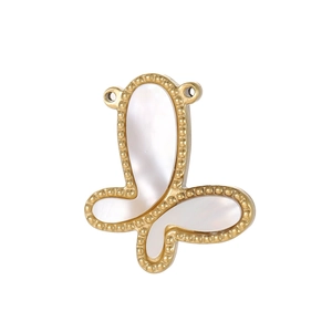 Colgante de mariposa dorada con incrustación de nácar blanco y anillas dobles para joyas