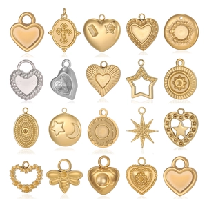 Vintage Pendentifs en Acier Inoxydable Cœur Étoile Lune Abeille Croix Or Argent Charms Pour DIY Collier Bracelet