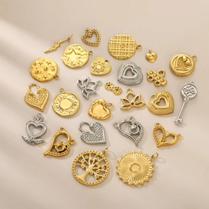 French style DIY stainless steel heart and geometric pendants in gold and silver finish