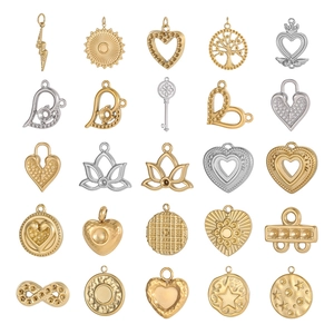 25-piece stainless steel geometric pendant set with heart and sun motifs in gold and silver