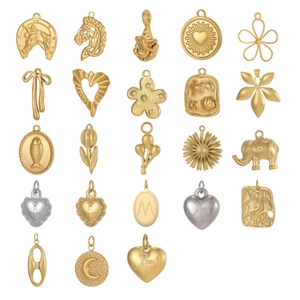 Assorted gold and silver stainless steel animal and heart charms for jewelry making