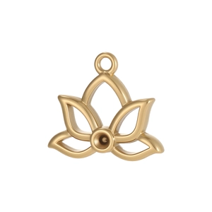 Gold stainless steel hollow lotus flower pendant charm with central circular groove