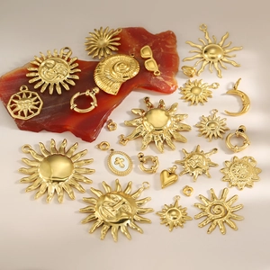 Vintage gold plated stainless steel sun moon and heart pendants for DIY jewelry making