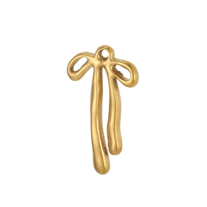 Polished gold ribbon bow pendant with hanging ring for DIY jewelry making and necklaces