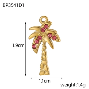 Gedetailleerde afmetingen van gouden palmboom hanger met paarse zirkonia steentjes