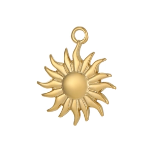 Macro view of gold stainless steel sun pendant for DIY jewelry making accessories