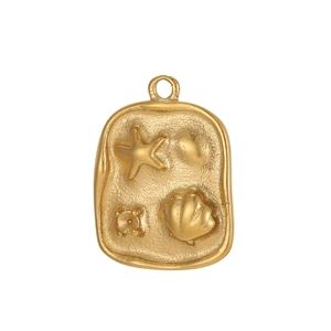 Golden sea theme embossed pendant with starfish and shell patterns in sandblasted finish