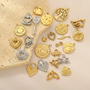 French minimalist stainless steel heart and geometric DIY pendants in gold and silver