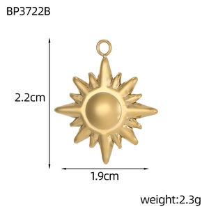 Polished gold sun pendant with measurements 2.2cm by 1.9cm and weight details