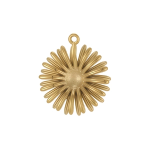 Detailed view of a golden stainless steel daisy pendant with a polished petal finish
