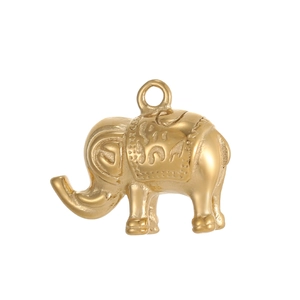 Polished gold elephant pendant with detailed textured saddle and hanging loop for DIY jewelry