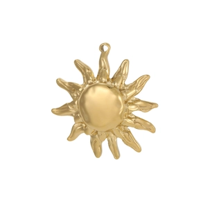 Vintage golden sun pendant in stainless steel with textured molten metal aesthetic