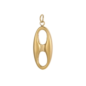 Polished gold coffee bean pendant with a classic geometric double-hole link design