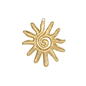 Vintage golden sun pendant with spiral center and irregular rays for DIY jewelry making