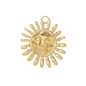 Polished 18K gold plated stainless steel sun face pendant for DIY jewelry making