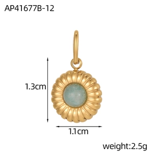 Golden flower pendant with natural light blue stone and pleated texture design