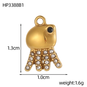 Gedetailleerde weergave van de afmetingen van een gouden octopus hanger met witte zirkoon