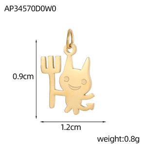Golden stainless steel devil pendant charm with size dimensions and weight info