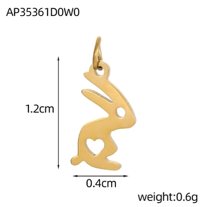 Detail of a golden rabbit pendant with heart cutout including 1.2cm height measurements
