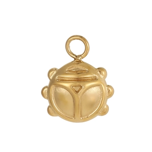 Golden stainless steel beetle pendant charm with detailed 3D texture on white background