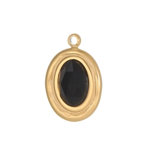 Franse stijl ovale waterdruppel hanger met zwarte natuursteen en gouden roestvrijstalen rand