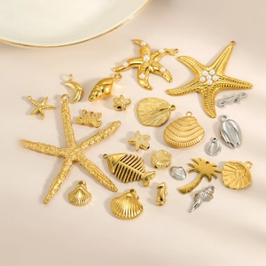 Stainless Steel Ocean Theme Starfish Seahorse Shell Pendant Only Without Chain For Necklace Bracelet DIY Jewelry Finding