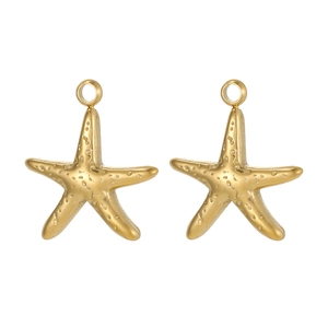 Golden stainless steel starfish charms with realistic texture for DIY jewelry making