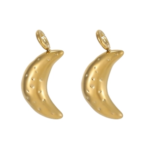 Polished gold stainless steel crescent moon charms with textured finish for jewelry making