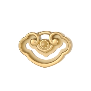 Detail view of a 3D hollow Ruyi lock pendant in gold with traditional cloud relief