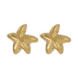 Fashion gold starfish stud earrings made of high-quality stainless steel with textured finish