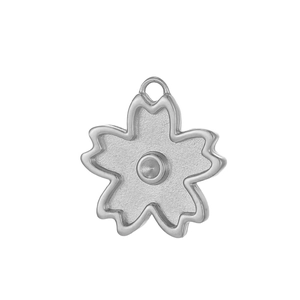 Detailed view of a silver cherry blossom pendant with a matte finish and top hanging ring